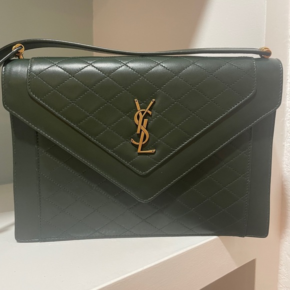 Saint Laurent Medium Gaby Quilted Leather Shoulder Bag Green VERT FONCE NEW YSL - Picture 3 of 15